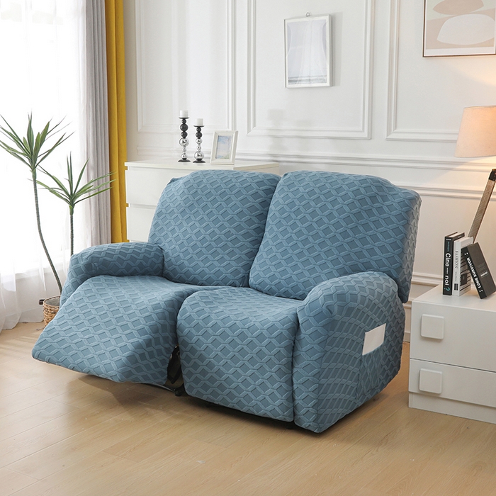 91家纺网 家纺一手货源 找家纺 千彤沙发垫 2025新款全包防尘芝华士沙发套-菱形格系列 水蓝