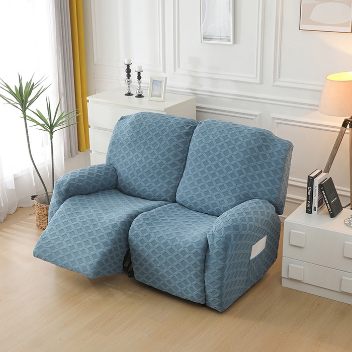 91家纺网 家纺一手货源 找家纺 千彤沙发垫 2025新款全包防尘芝华士沙发套-菱形格系列 水蓝