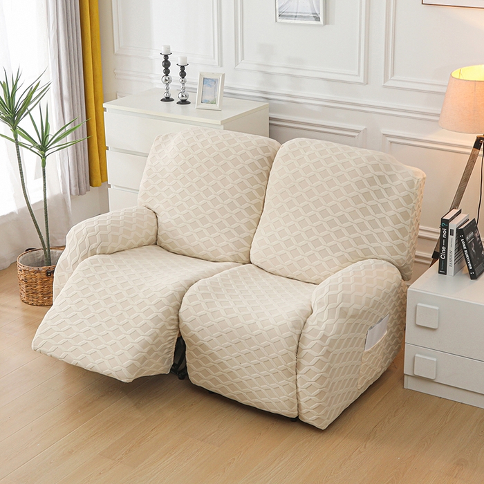 91家纺网 家纺一手货源 找家纺 千彤沙发垫 2025新款全包防尘芝华士沙发套-菱形格系列 米黄