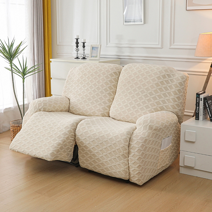 91家纺网 家纺一手货源 找家纺 千彤沙发垫 2025新款全包防尘芝华士沙发套-菱形格系列 米黄