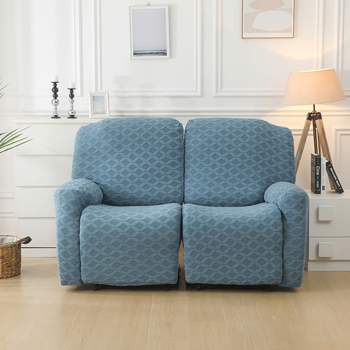 91家纺网 家纺一手货源 找家纺 千彤沙发垫 2025新款全包防尘芝华士沙发套-菱形格系列 水蓝