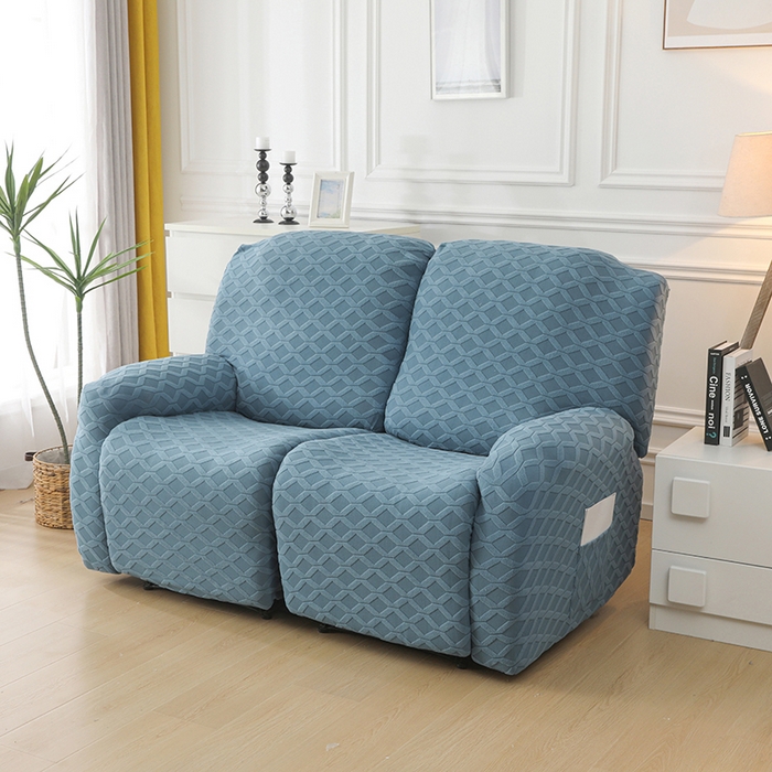 91家纺网 家纺一手货源 找家纺 千彤沙发垫 2025新款全包防尘芝华士沙发套-菱形格系列 水蓝
