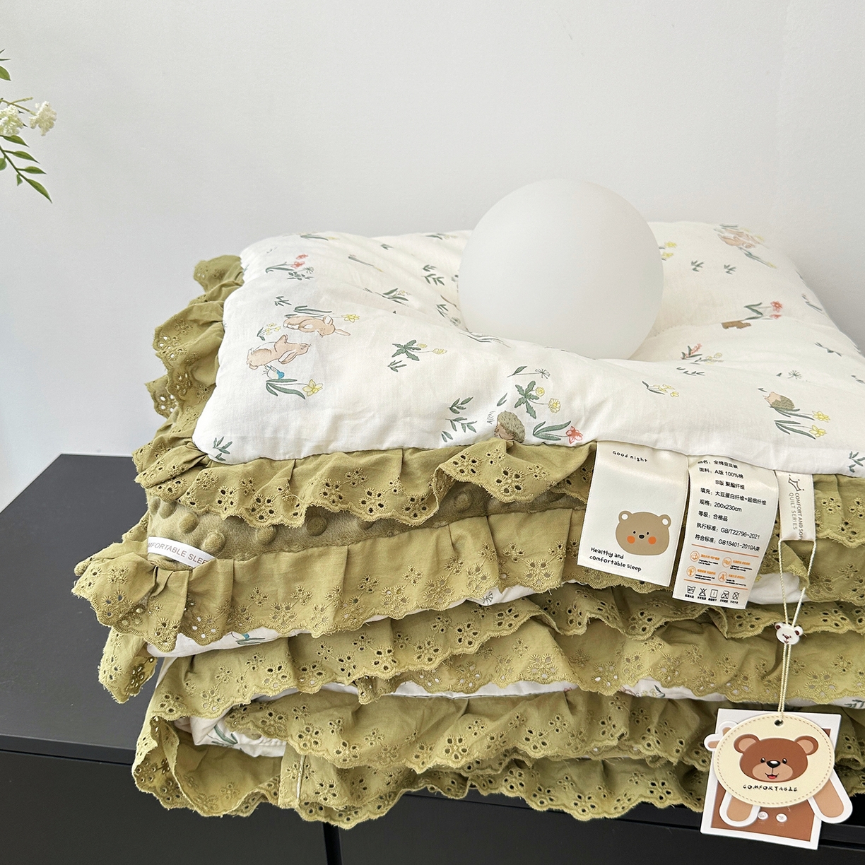 91家纺网 家纺一手货源 找家纺 佰织鑫家居 2025秋冬加厚纯棉全棉法式豆豆被被子被芯 野餐兔