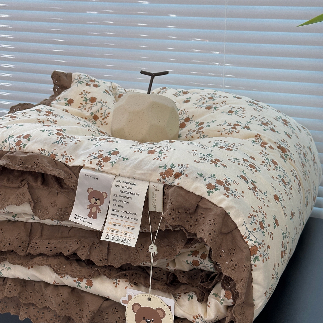 91家纺网 家纺一手货源 找家纺 佰织鑫家居 2025秋冬加厚纯棉全棉法式豆豆被被子被芯 月桂