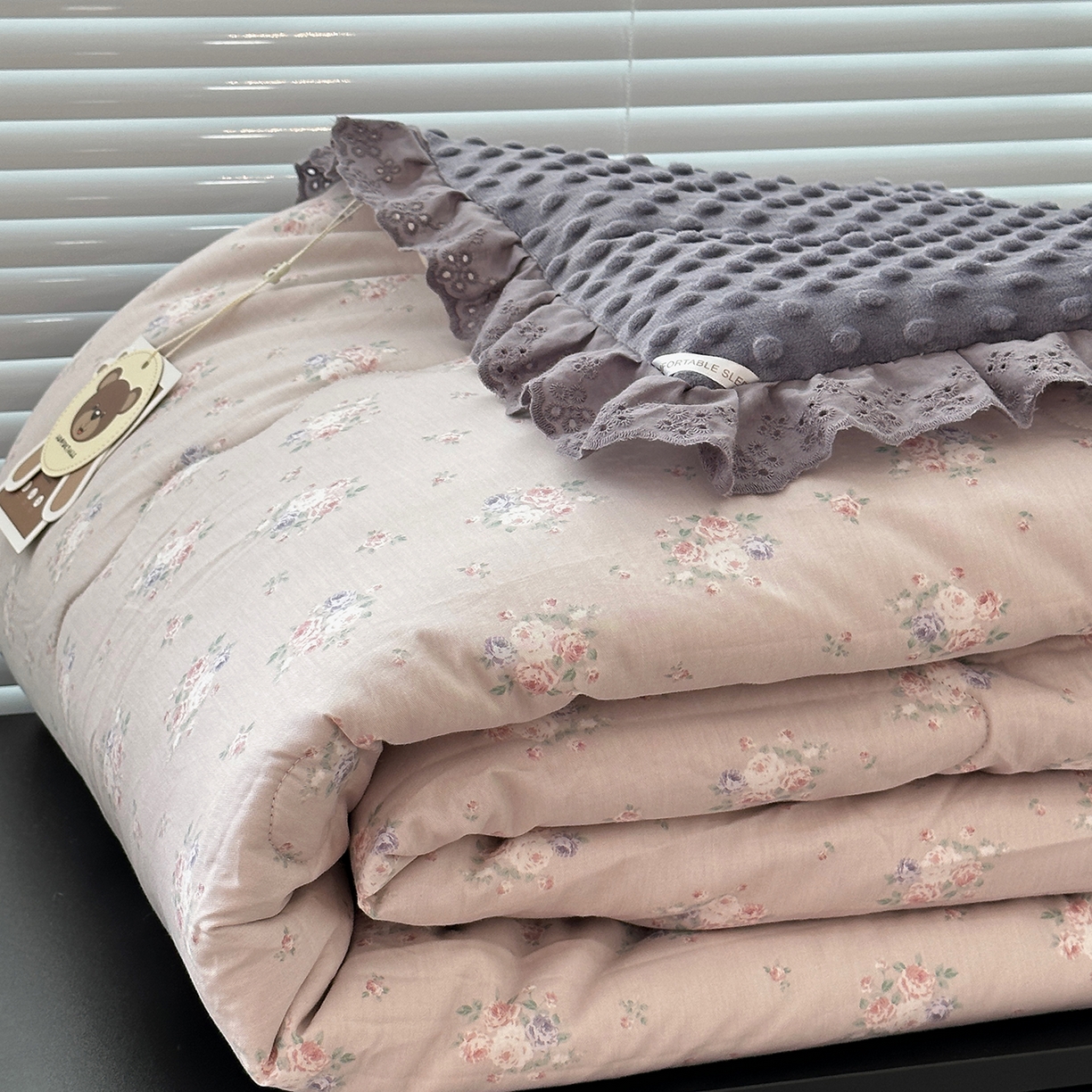 91家纺网 家纺一手货源 找家纺 佰织鑫家居 2025秋冬加厚纯棉全棉法式豆豆被被子被芯 紫苏