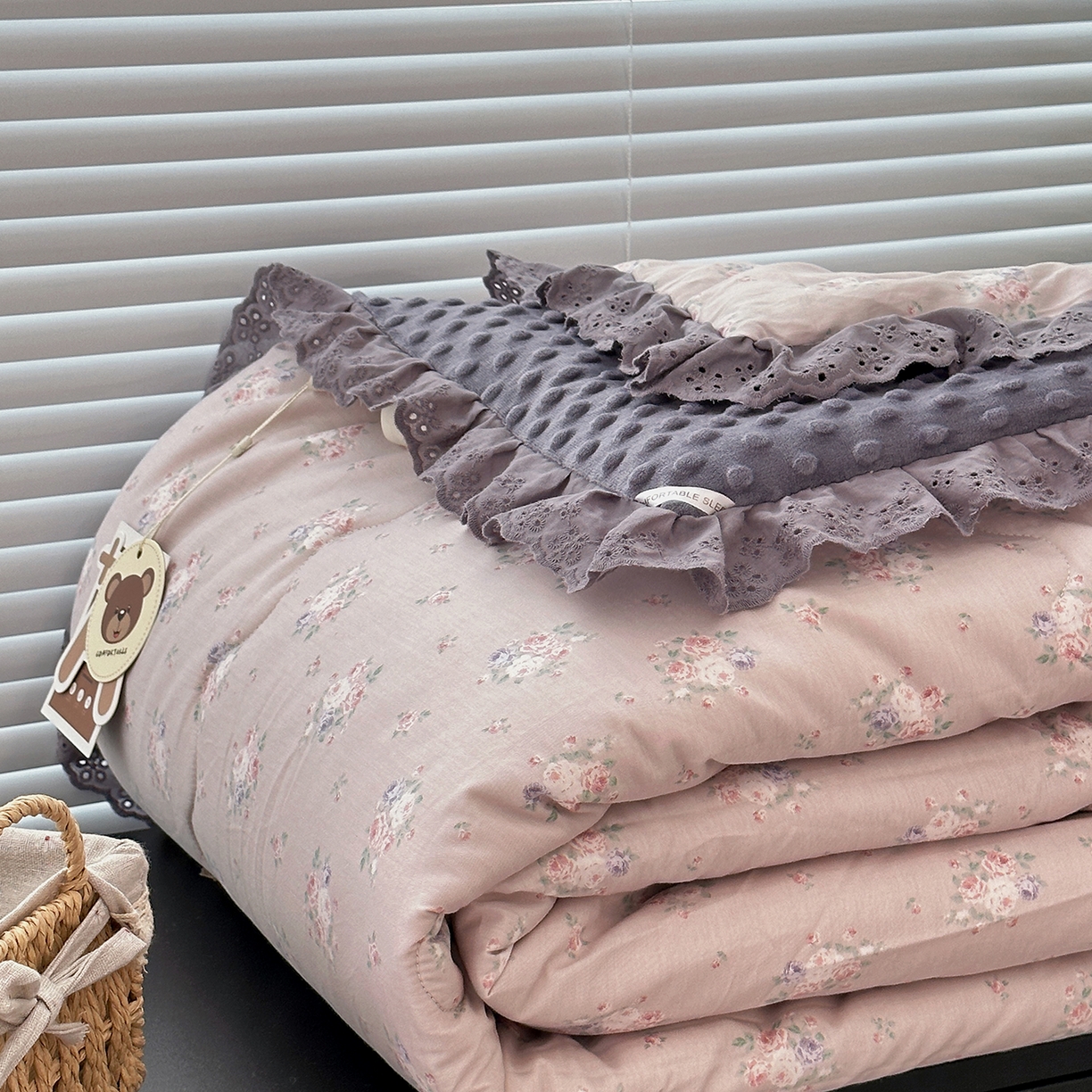 91家纺网 家纺一手货源 找家纺 佰织鑫家居 2025秋冬加厚纯棉全棉法式豆豆被被子被芯 紫苏