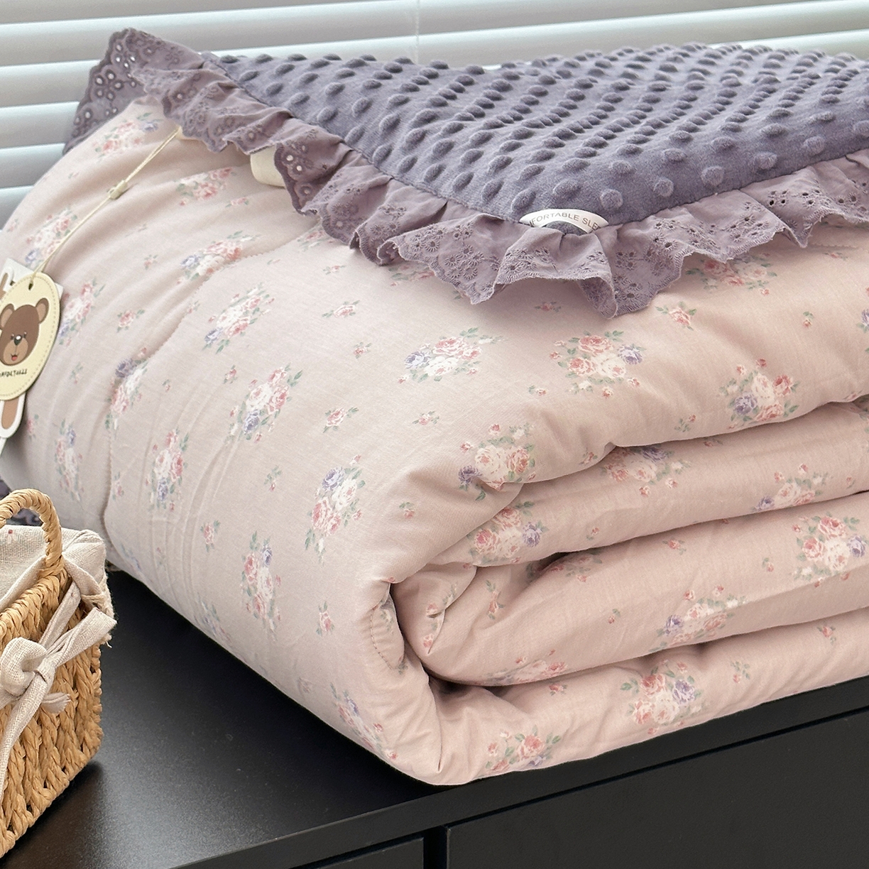 91家纺网 家纺一手货源 找家纺 佰织鑫家居 2025秋冬加厚纯棉全棉法式豆豆被被子被芯 紫苏