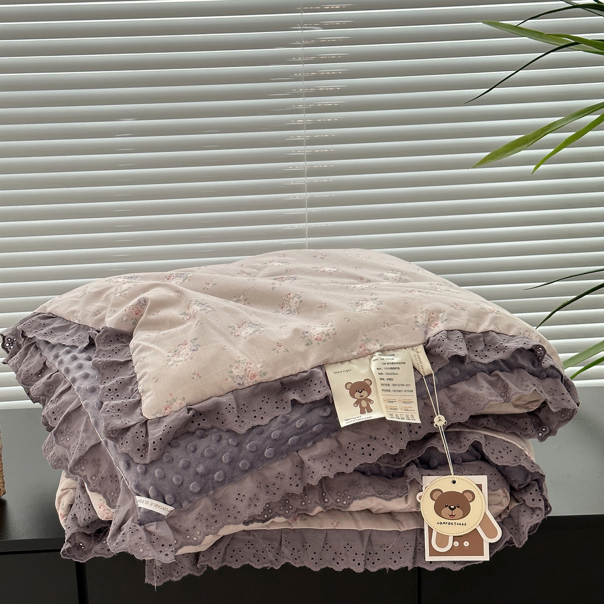 91家纺网 家纺一手货源 找家纺 佰织鑫家居 2025秋冬加厚纯棉全棉法式豆豆被被子被芯 紫苏