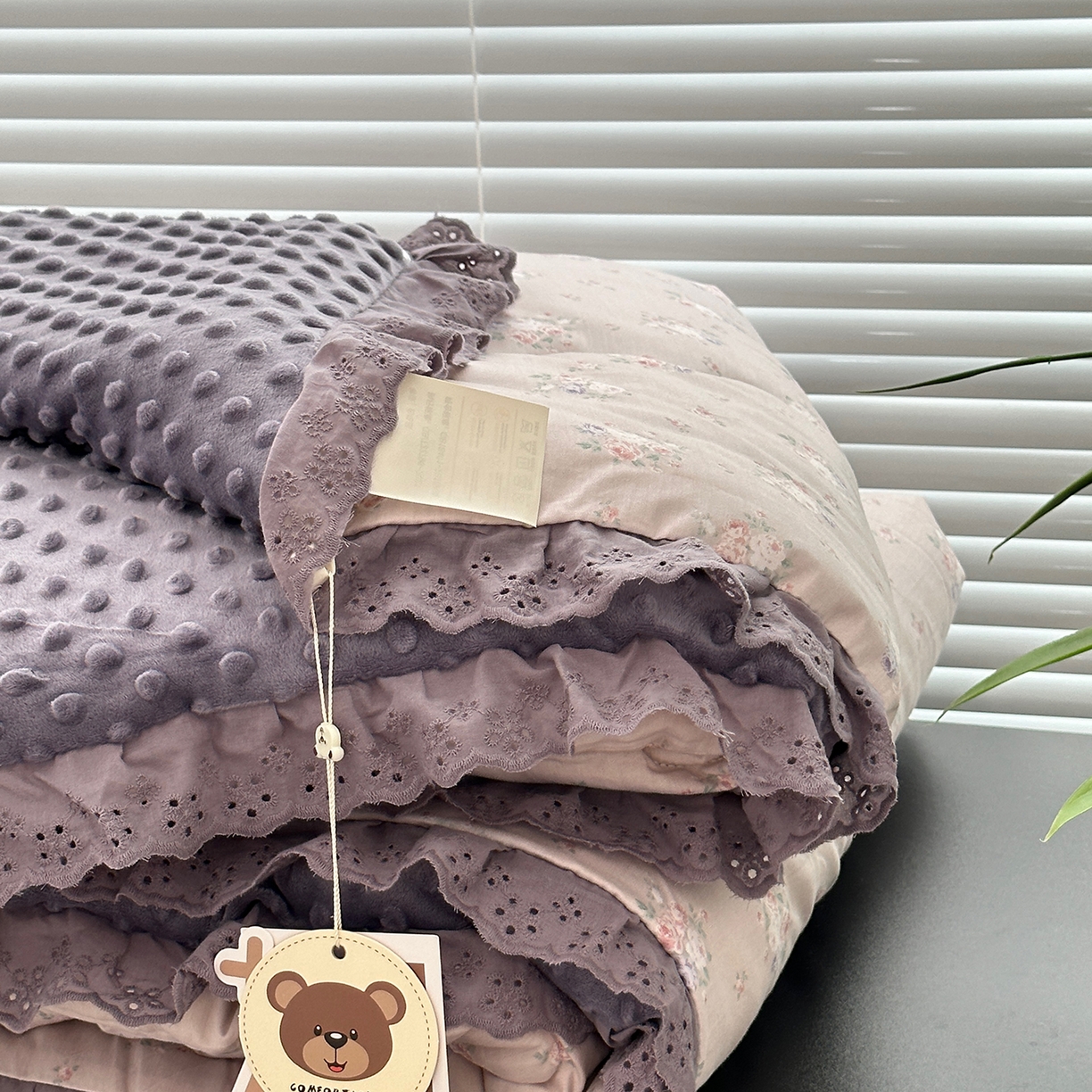 91家纺网 家纺一手货源 找家纺 佰织鑫家居 2025秋冬加厚纯棉全棉法式豆豆被被子被芯 紫苏