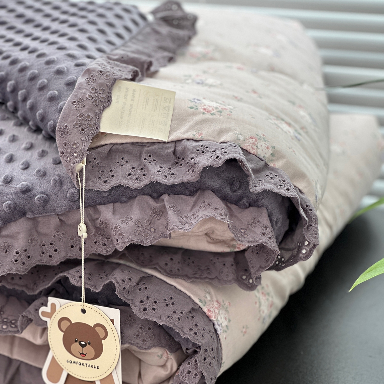 91家纺网 家纺一手货源 找家纺 佰织鑫家居 2025秋冬加厚纯棉全棉法式豆豆被被子被芯 紫苏