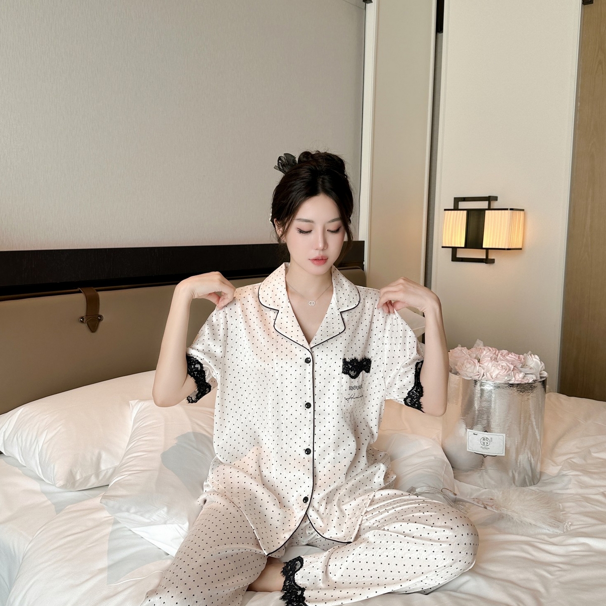 91家纺网 家纺一手货源 找家纺 （总）妍景家居生活馆 2025新款冰雪丝蕾丝波点三件套