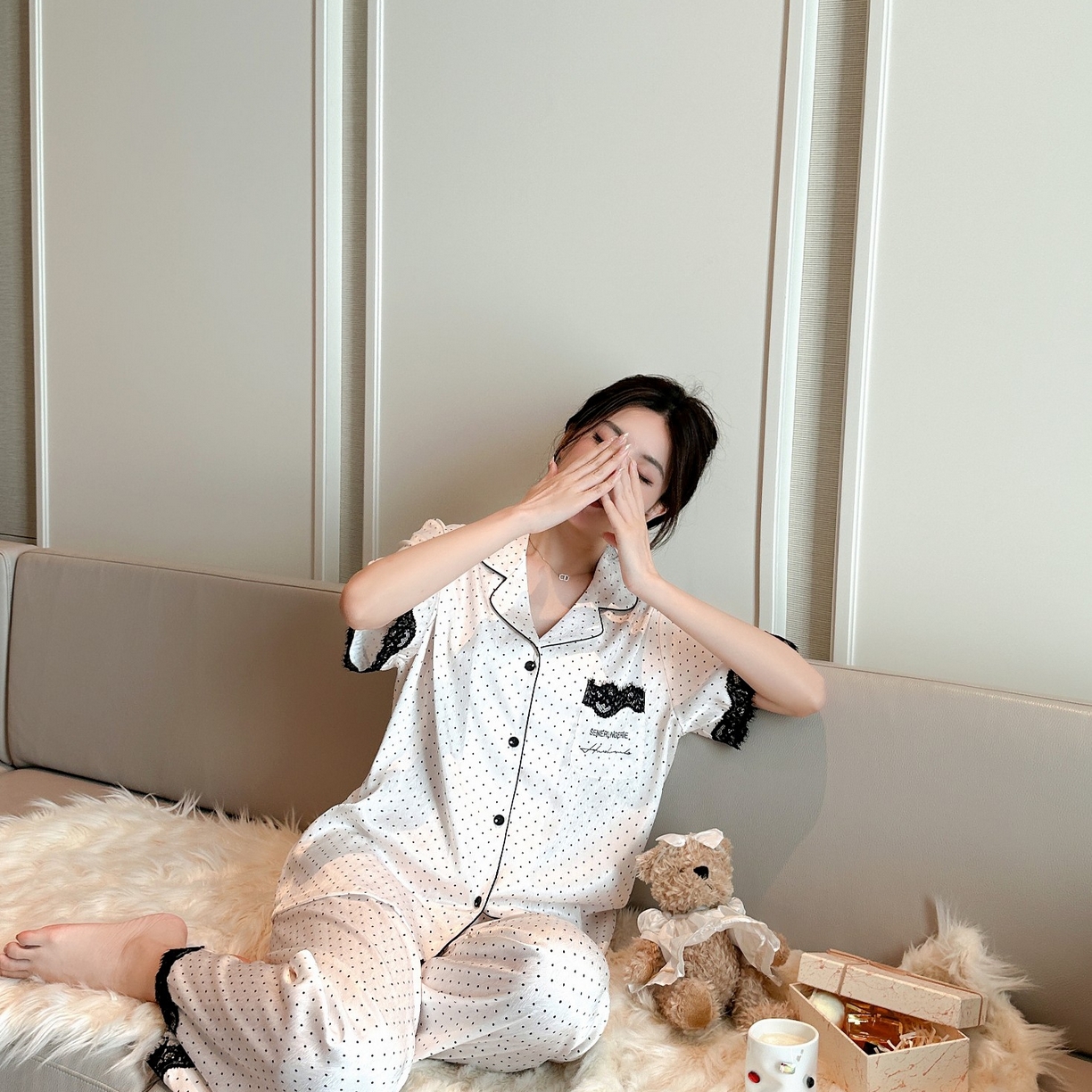 91家纺网 家纺一手货源 找家纺 妍景家居生活馆 2025新款冰雪丝蕾丝波点三件套 白色