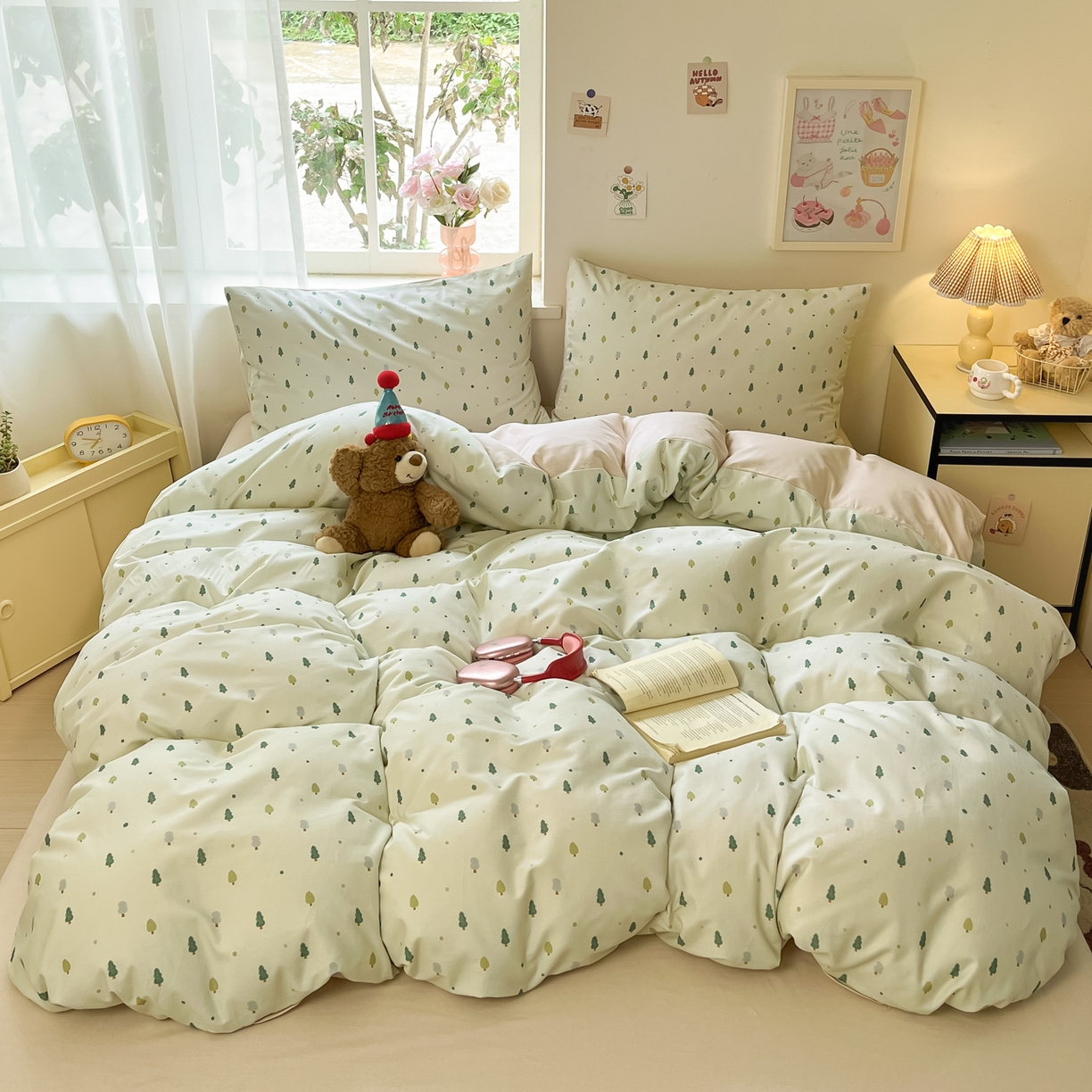 91家纺网 家纺一手货源 找家纺 西引力 2025新款纯棉磨毛数码印花单品四件套 小松树