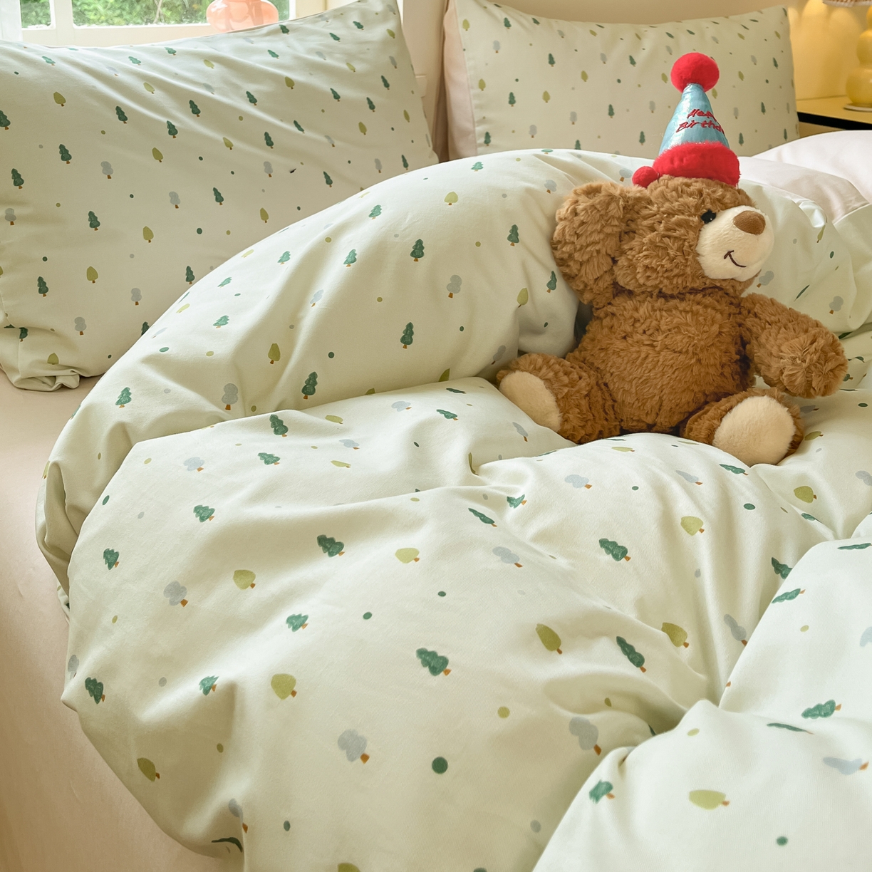 91家纺网 家纺一手货源 找家纺 西引力 2025新款纯棉磨毛数码印花单品四件套 小松树