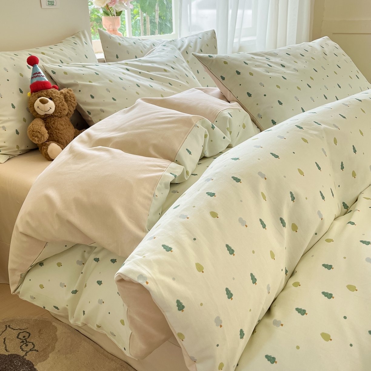 91家纺网 家纺一手货源 找家纺 西引力 2025新款纯棉磨毛数码印花单品四件套 小松树