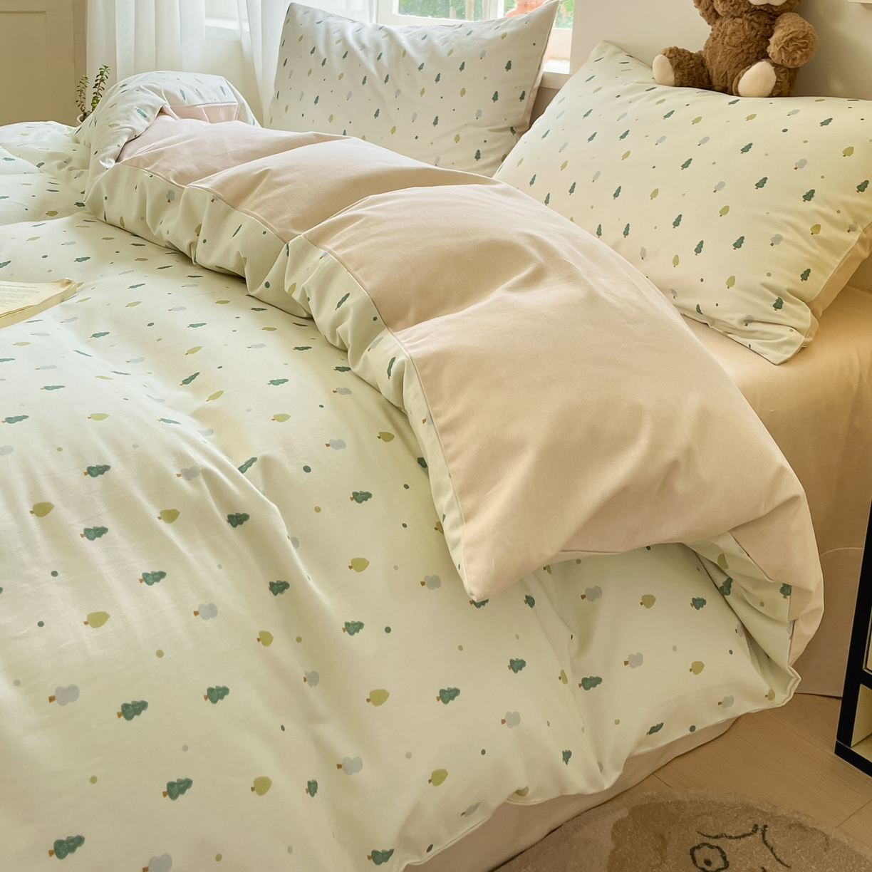 91家纺网 家纺一手货源 找家纺 西引力 2025新款纯棉磨毛数码印花单品四件套 小松树