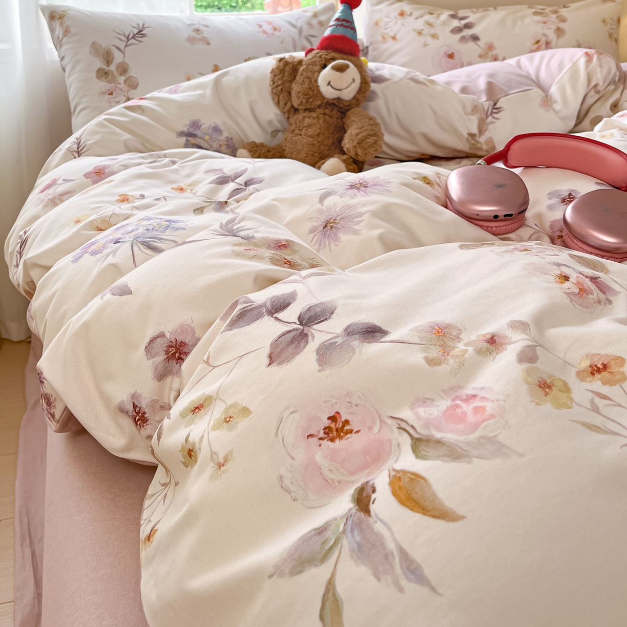 91家纺网 家纺一手货源 找家纺 西引力 2025新款纯棉磨毛数码印花单品四件套 半夏