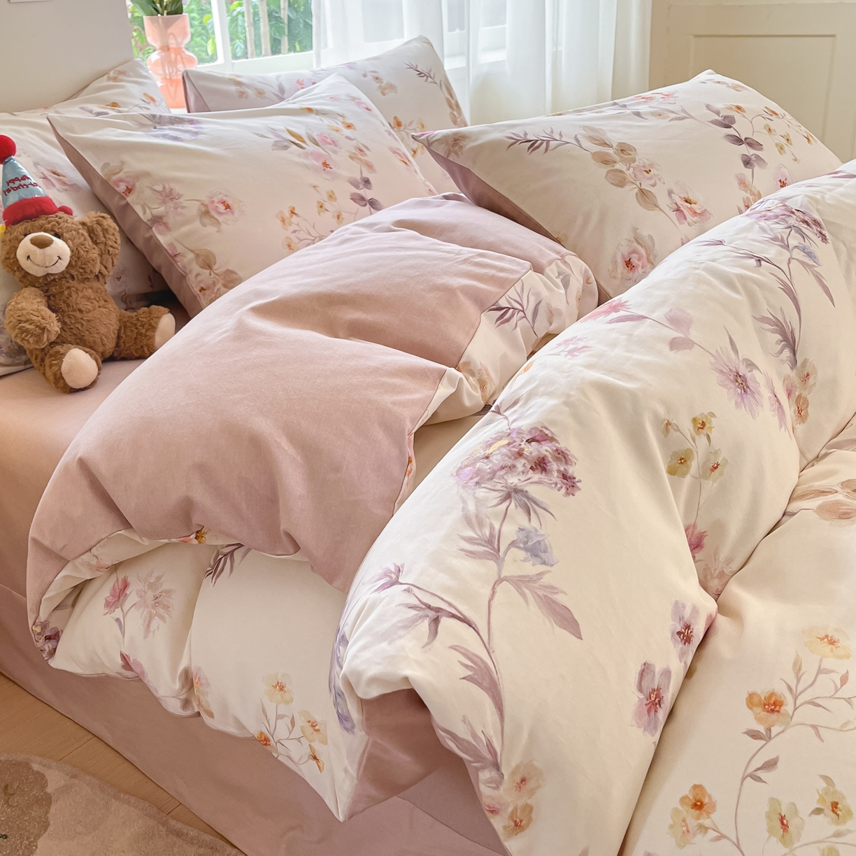 91家纺网 家纺一手货源 找家纺 西引力 2025新款纯棉磨毛数码印花单品四件套 半夏