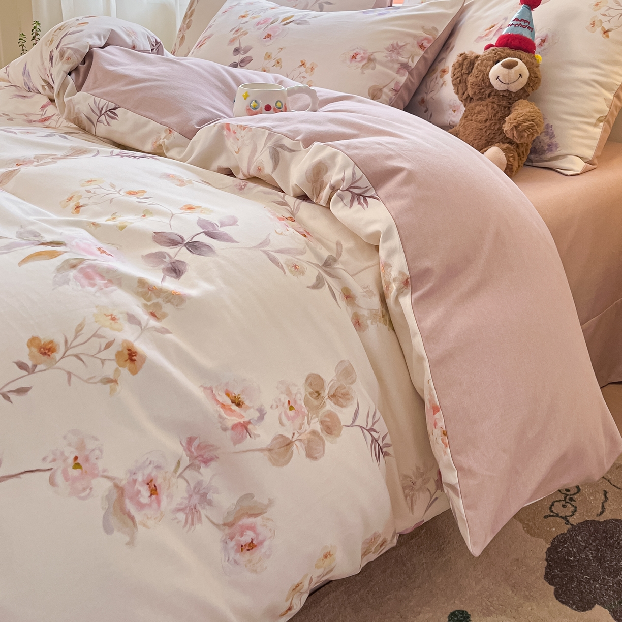 91家纺网 家纺一手货源 找家纺 西引力 2025新款纯棉磨毛数码印花单品四件套 半夏