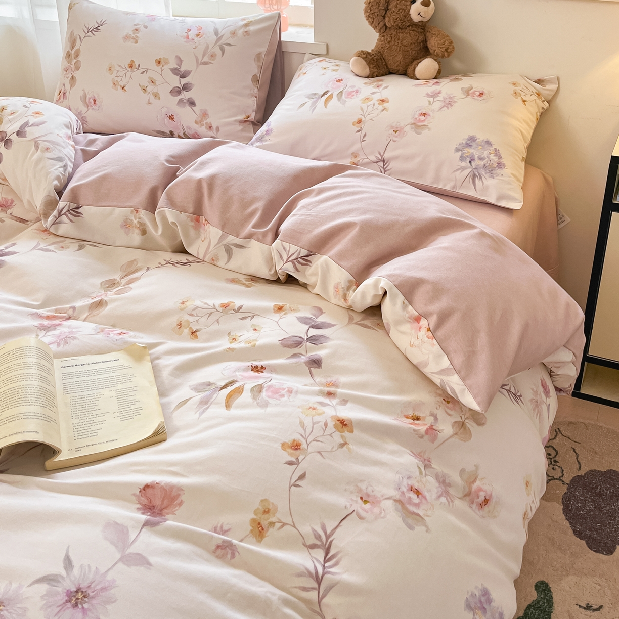 91家纺网 家纺一手货源 找家纺 西引力 2025新款纯棉磨毛数码印花单品四件套 半夏