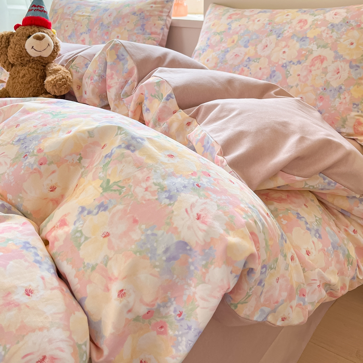 91家纺网 家纺一手货源 找家纺 西引力 2025新款纯棉磨毛数码印花单品四件套 初恋