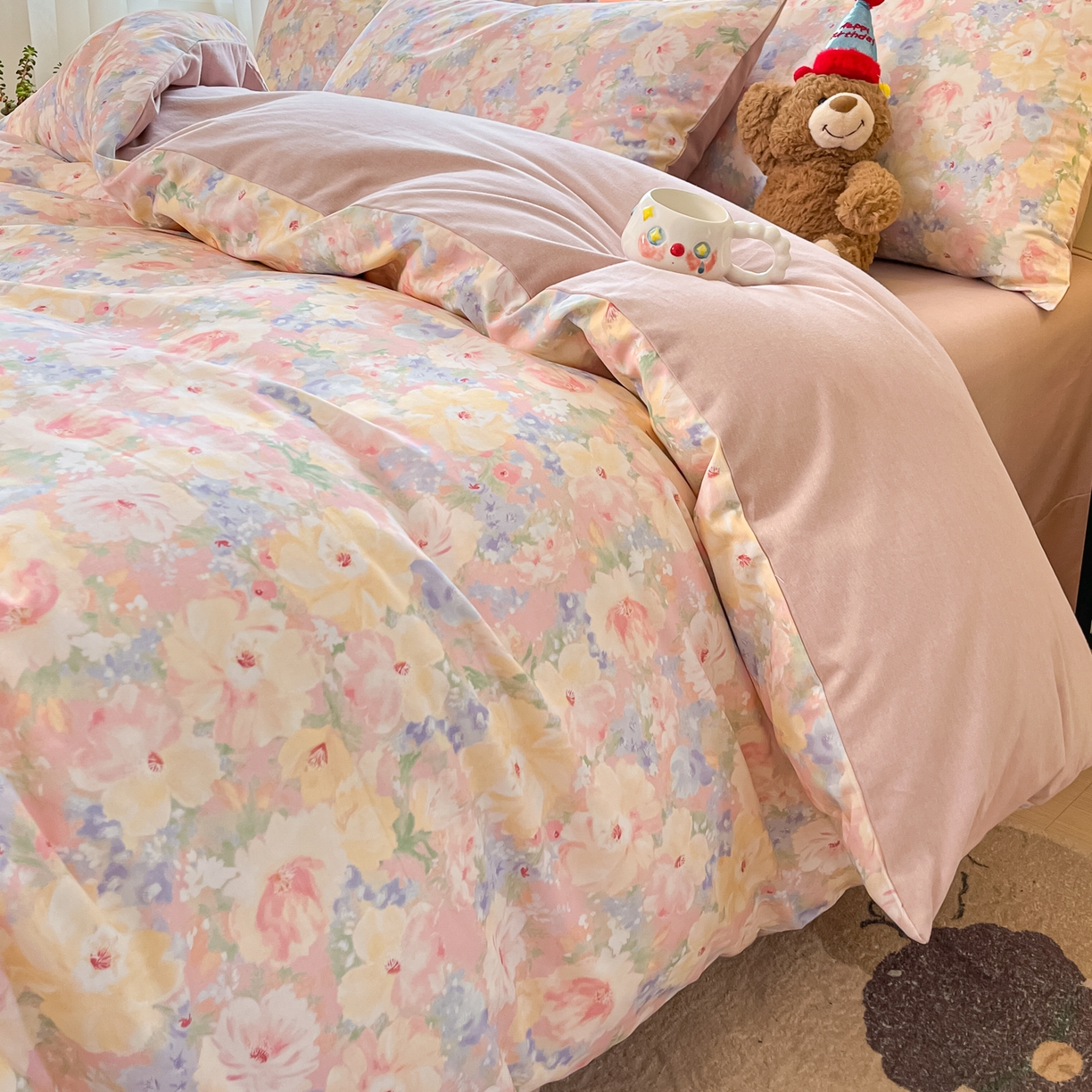 91家纺网 家纺一手货源 找家纺 西引力 2025新款纯棉磨毛数码印花单品四件套 初恋