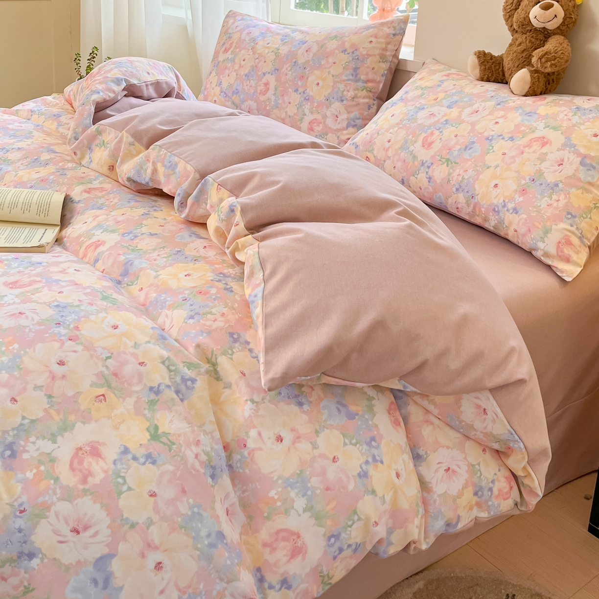 91家纺网 家纺一手货源 找家纺 西引力 2025新款纯棉磨毛数码印花单品四件套 初恋