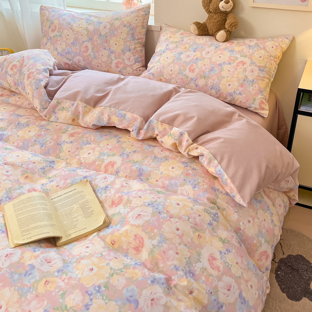 91家纺网 家纺一手货源 找家纺 西引力 2025新款纯棉磨毛数码印花单品四件套 初恋