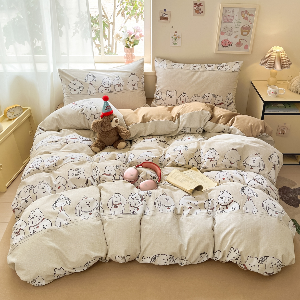 91家纺网 家纺一手货源 找家纺 西引力 2025新款纯棉磨毛数码印花单品四件套 大耳朵