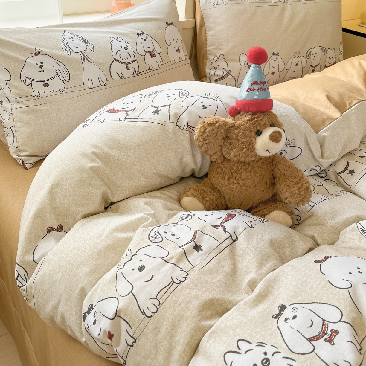 91家纺网 家纺一手货源 找家纺 西引力 2025新款纯棉磨毛数码印花单品四件套 大耳朵