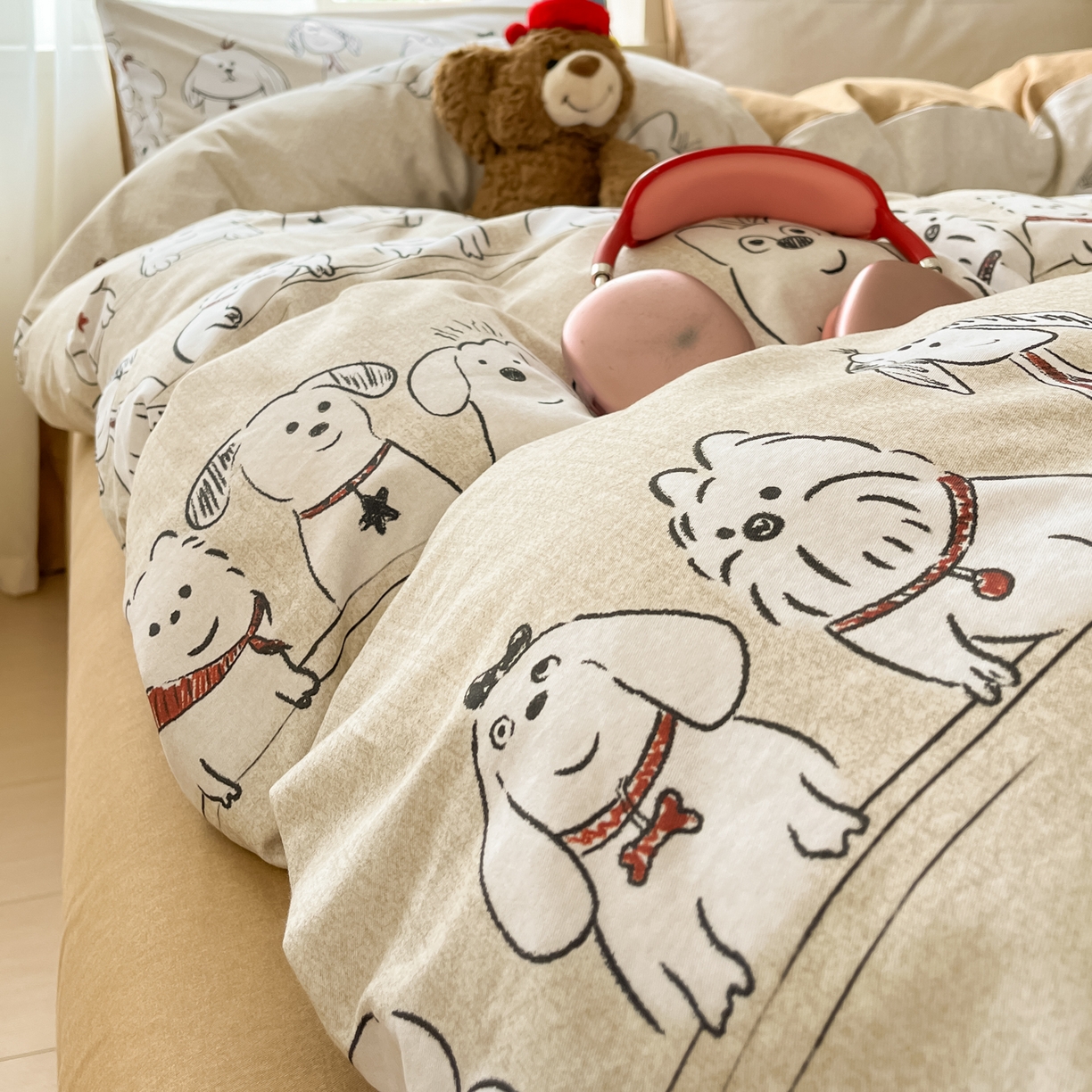 91家纺网 家纺一手货源 找家纺 西引力 2025新款纯棉磨毛数码印花单品四件套 大耳朵