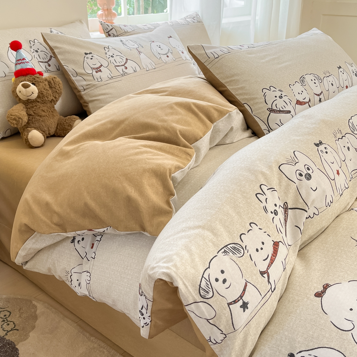 91家纺网 家纺一手货源 找家纺 西引力 2025新款纯棉磨毛数码印花单品四件套 大耳朵