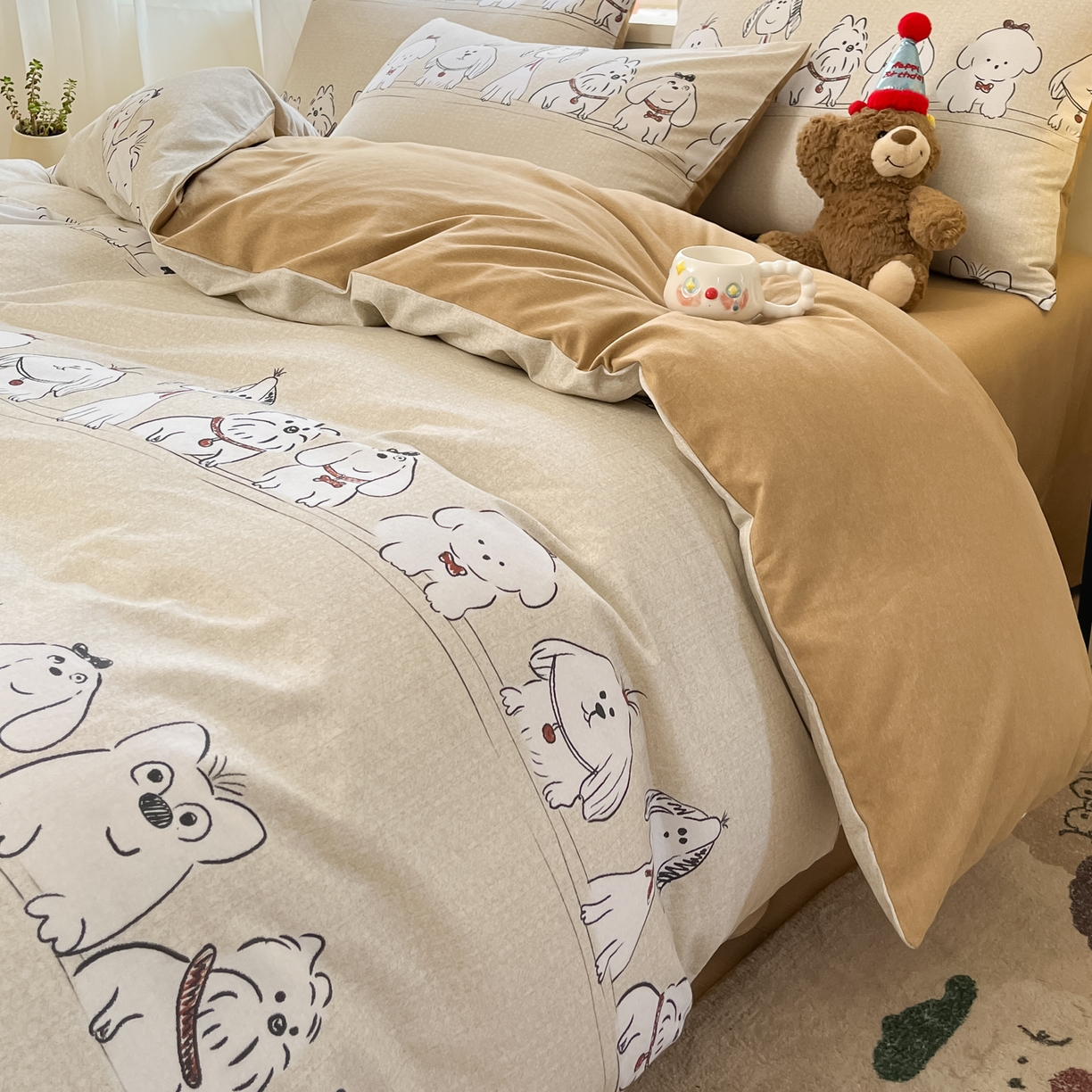 91家纺网 家纺一手货源 找家纺 西引力 2025新款纯棉磨毛数码印花单品四件套 大耳朵