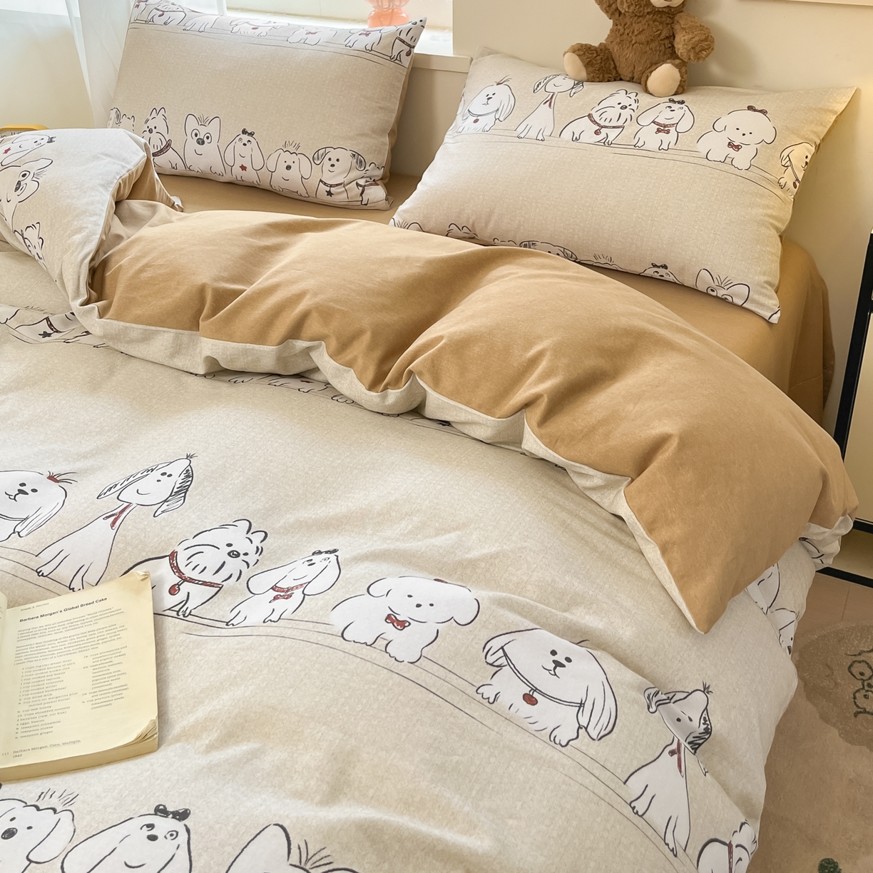 91家纺网 家纺一手货源 找家纺 西引力 2025新款纯棉磨毛数码印花单品四件套 大耳朵