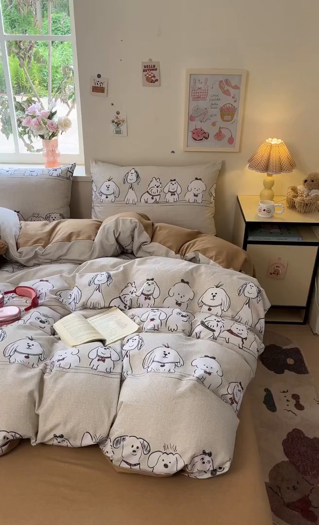 91家纺网 家纺一手货源 找家纺 西引力 2025新款纯棉磨毛数码印花单品四件套 大耳朵