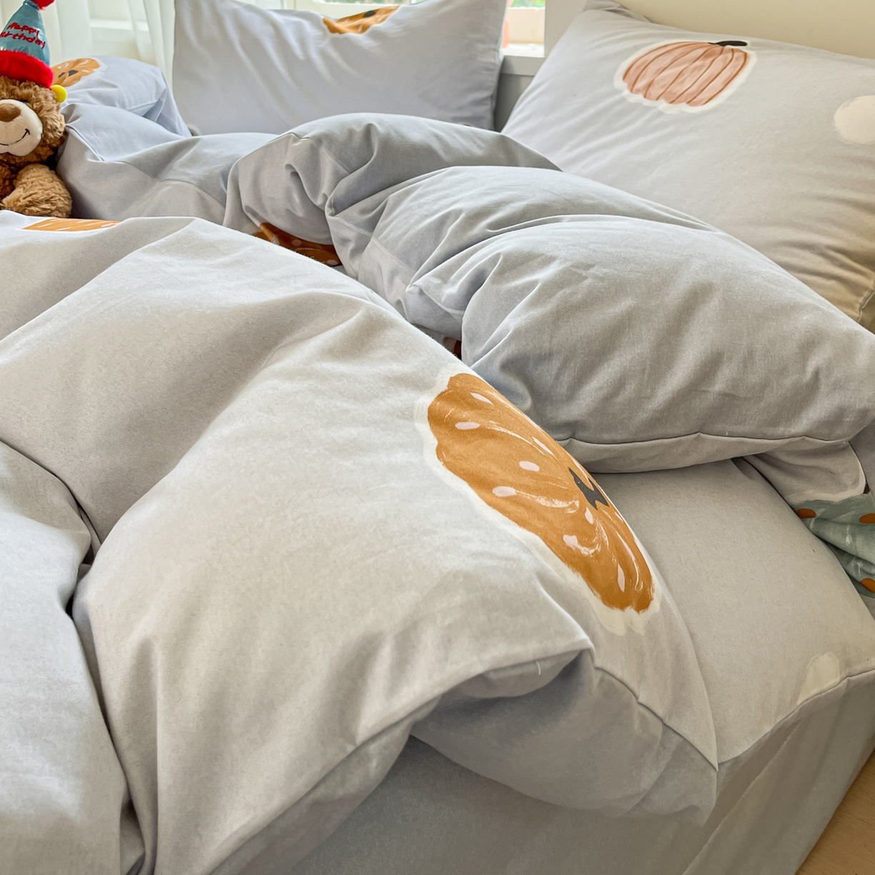 91家纺网 家纺一手货源 找家纺 西引力 2025新款纯棉磨毛数码印花单品四件套 南瓜