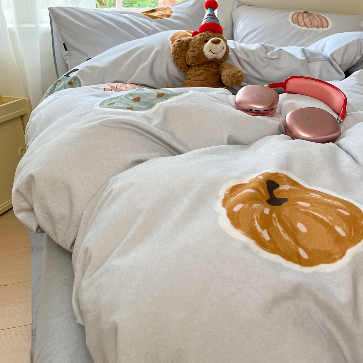 91家纺网 家纺一手货源 找家纺 西引力 2025新款纯棉磨毛数码印花单品四件套 南瓜