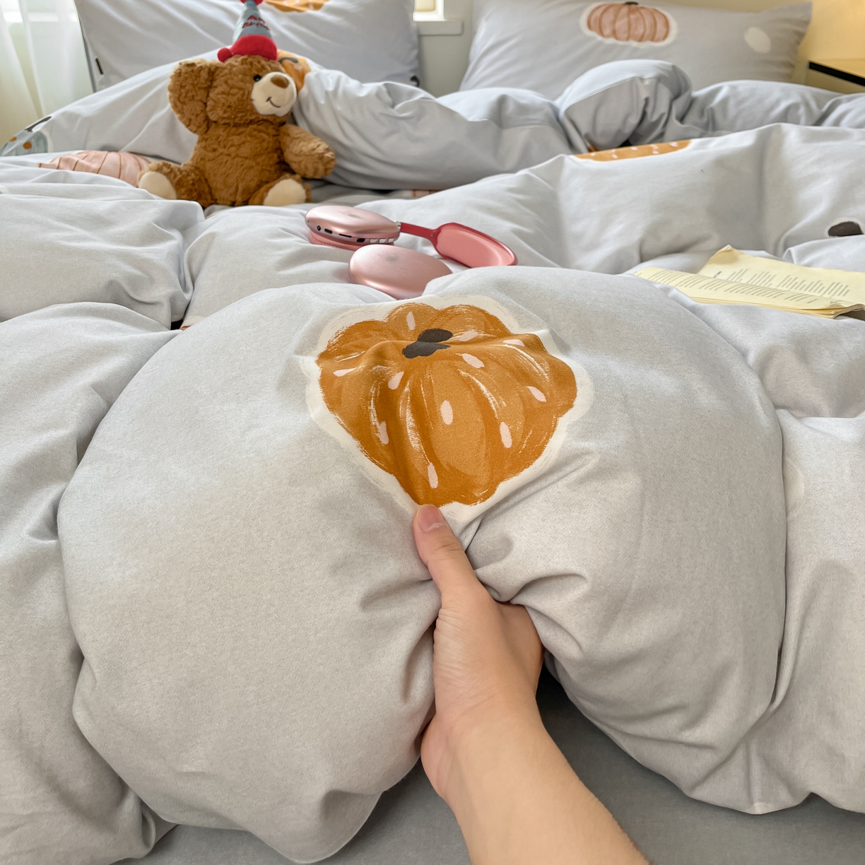 91家纺网 家纺一手货源 找家纺 西引力 2025新款纯棉磨毛数码印花单品四件套 南瓜