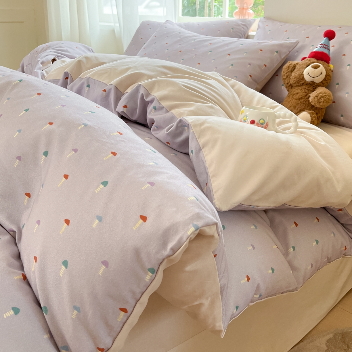 西引力 2025新款纯棉磨毛数码印花单品四件套 小蘑菇