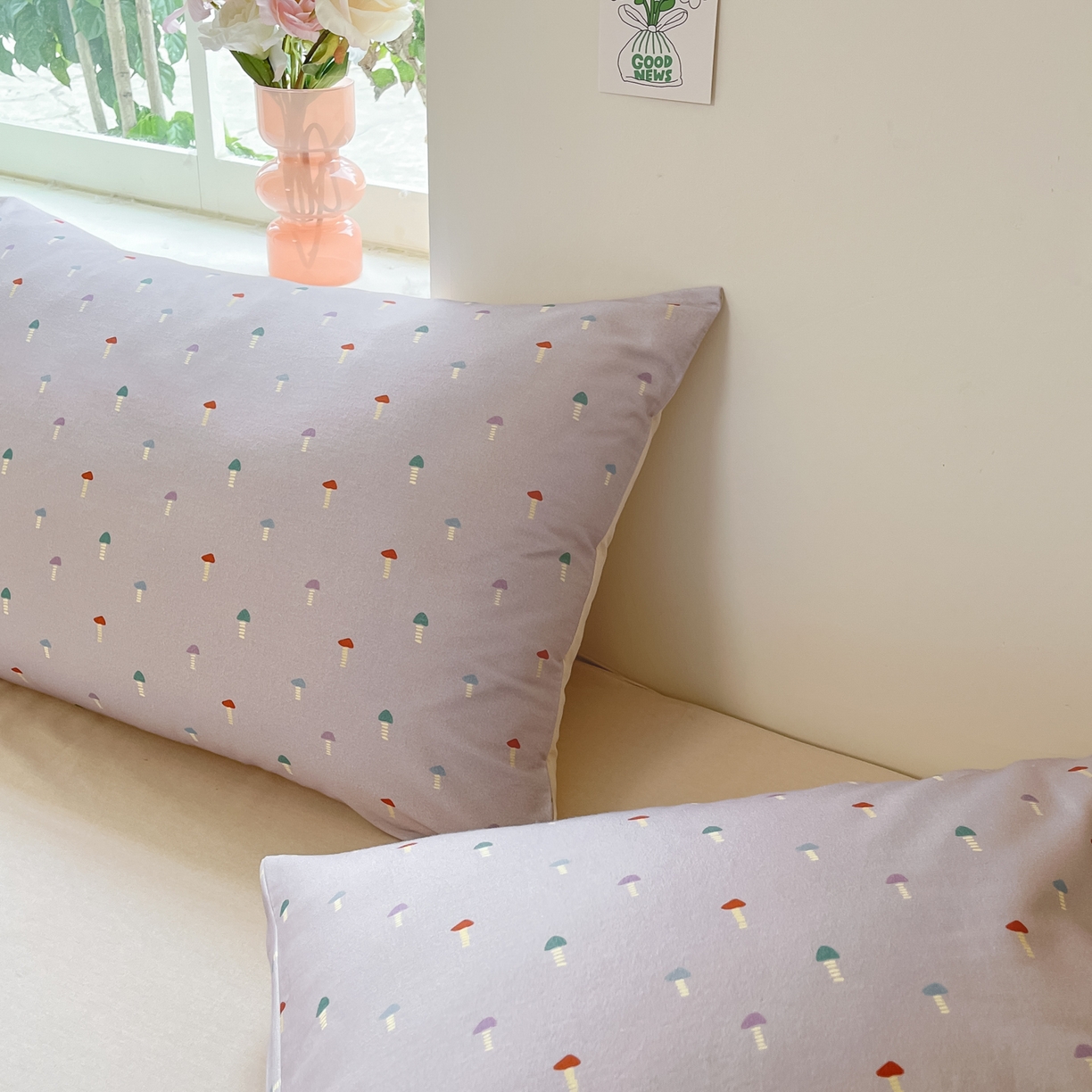 91家纺网 家纺一手货源 找家纺 西引力 2025新款纯棉磨毛数码印花单品四件套 小蘑菇