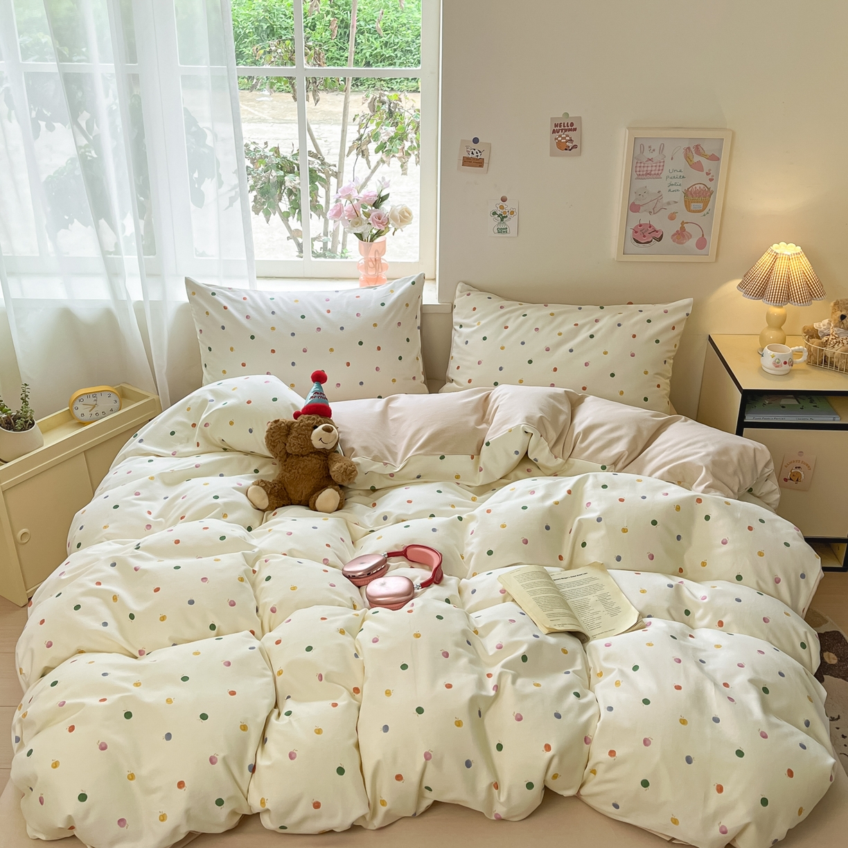 91家纺网 家纺一手货源 找家纺 西引力 2025新款纯棉磨毛数码印花单品四件套 小苹果