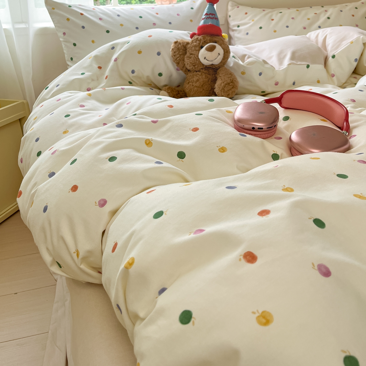 91家纺网 家纺一手货源 找家纺 西引力 2025新款纯棉磨毛数码印花单品四件套 小苹果