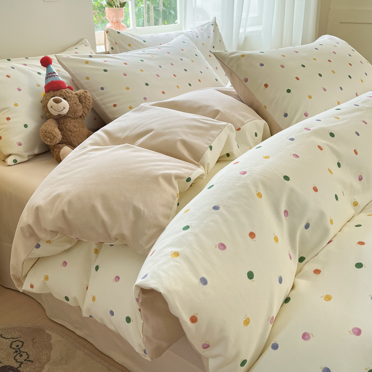 91家纺网 家纺一手货源 找家纺 西引力 2025新款纯棉磨毛数码印花单品四件套 小苹果