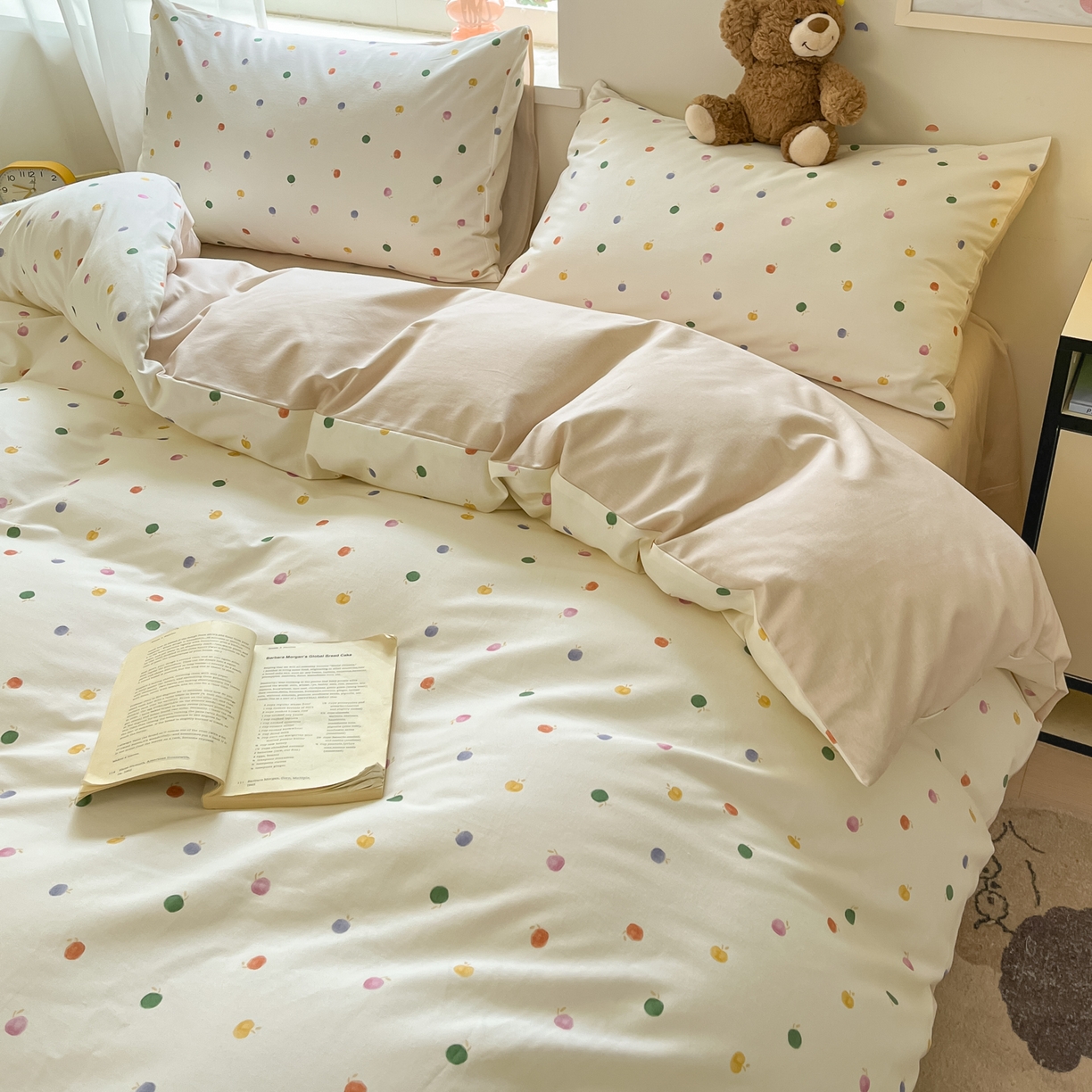 91家纺网 家纺一手货源 找家纺 西引力 2025新款纯棉磨毛数码印花单品四件套 小苹果