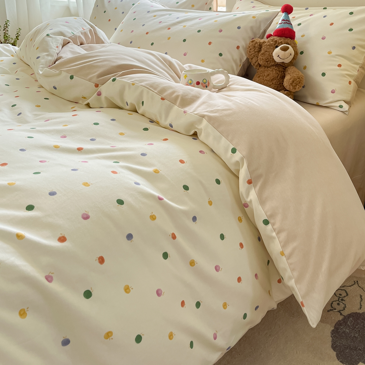 91家纺网 家纺一手货源 找家纺 西引力 2025新款纯棉磨毛数码印花单品四件套 小苹果