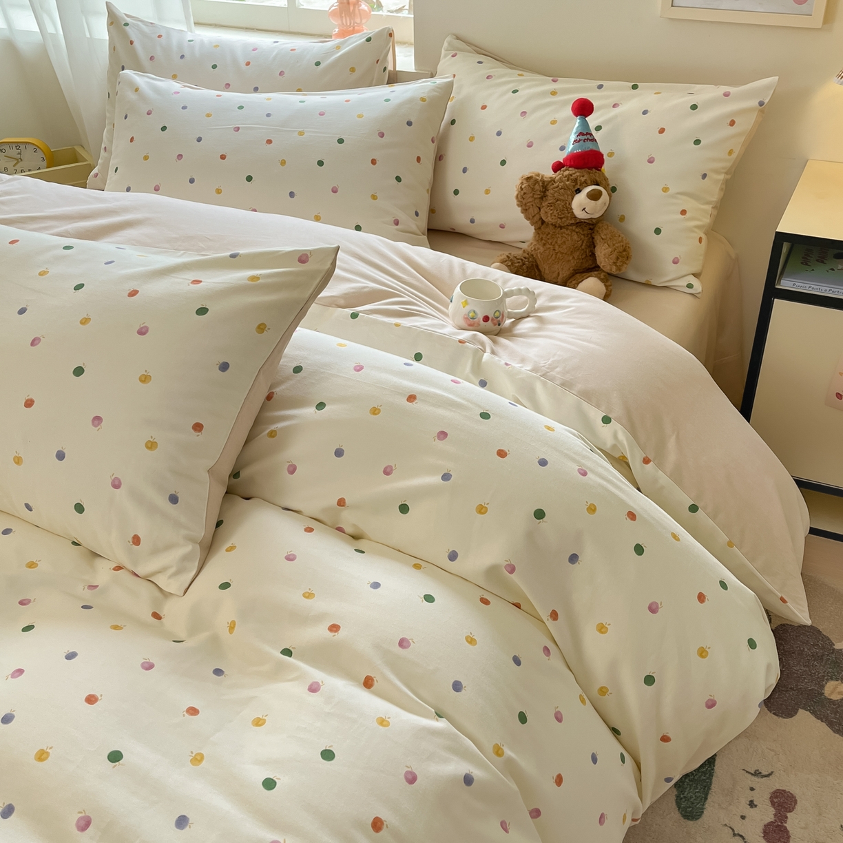 91家纺网 家纺一手货源 找家纺 西引力 2025新款纯棉磨毛数码印花单品四件套 小苹果