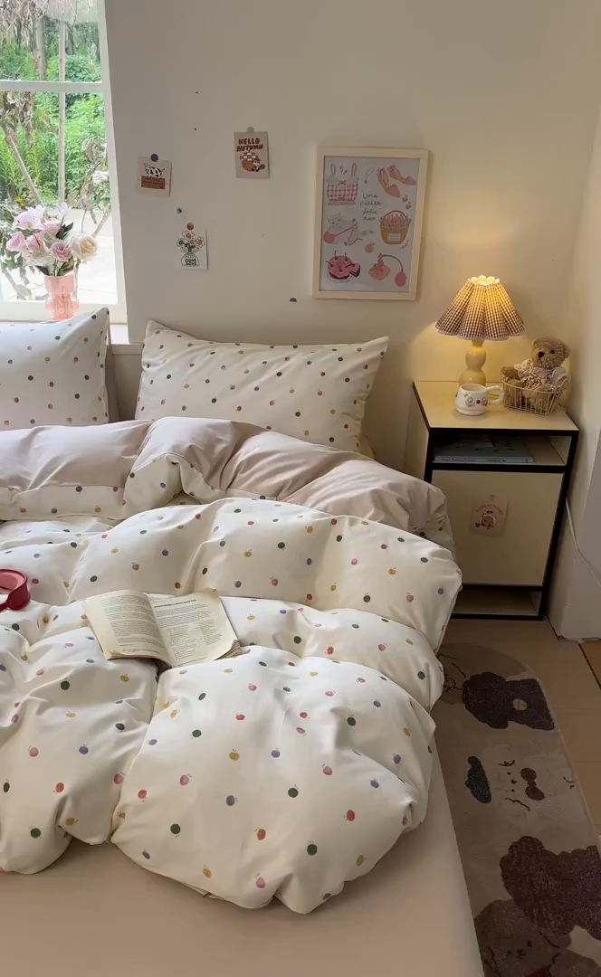 91家纺网 家纺一手货源 找家纺 西引力 2025新款纯棉磨毛数码印花单品四件套 小苹果