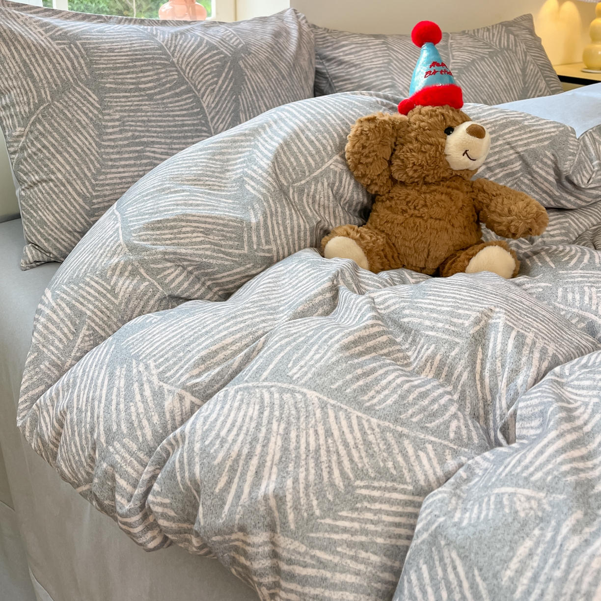 91家纺网 家纺一手货源 找家纺 西引力 2025新款纯棉磨毛数码印花单品四件套 羽叶