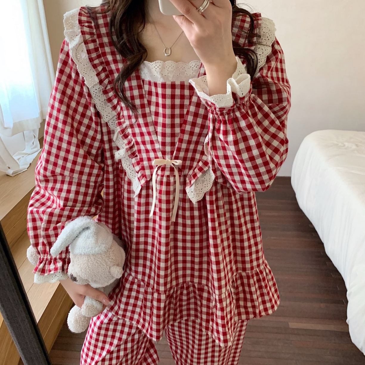 91家纺网 家纺一手货源 找家纺 （总）妍景家居生活馆 2025新款蕾丝花边格子