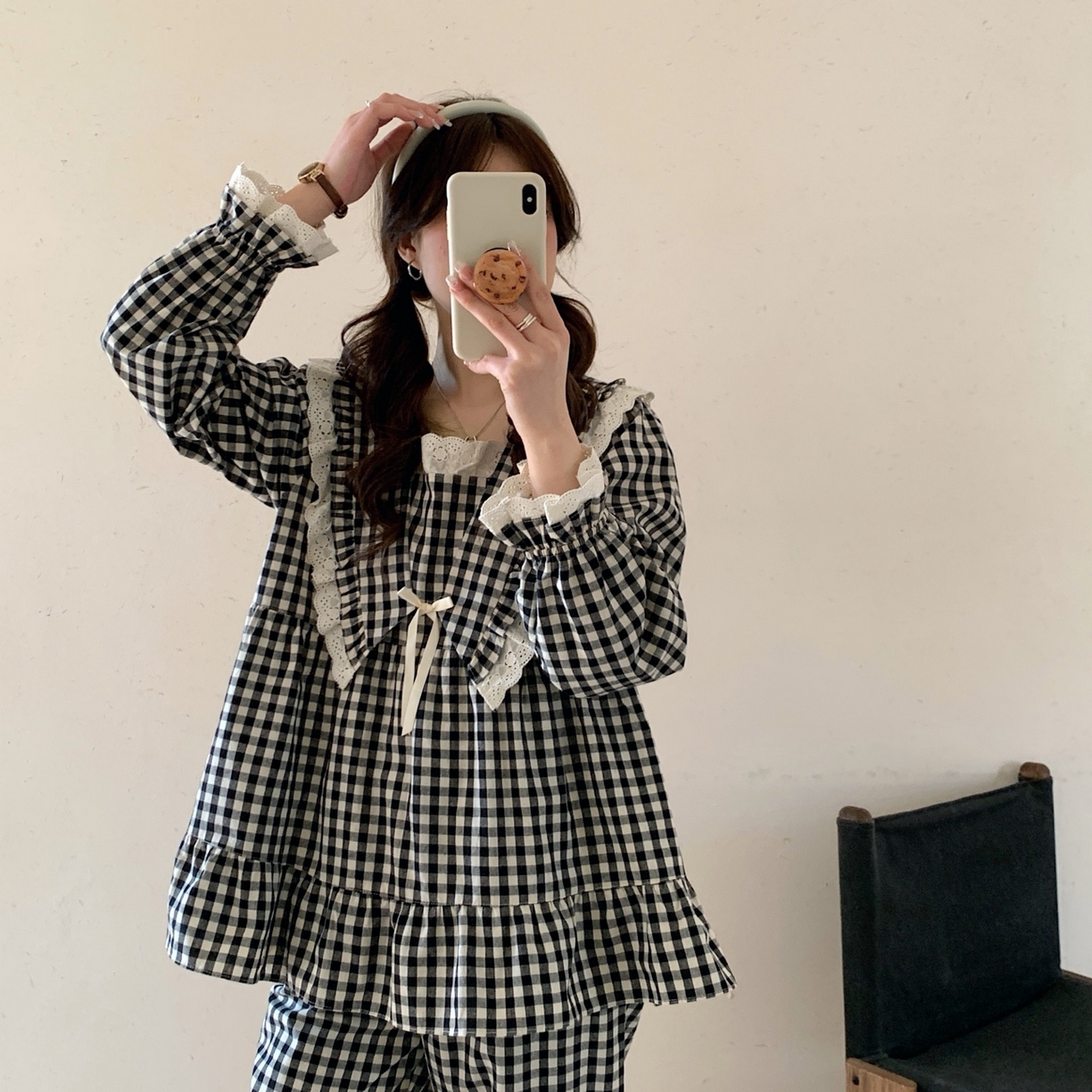 妍景家居生活馆 2025新款蕾丝花边格子 黑色